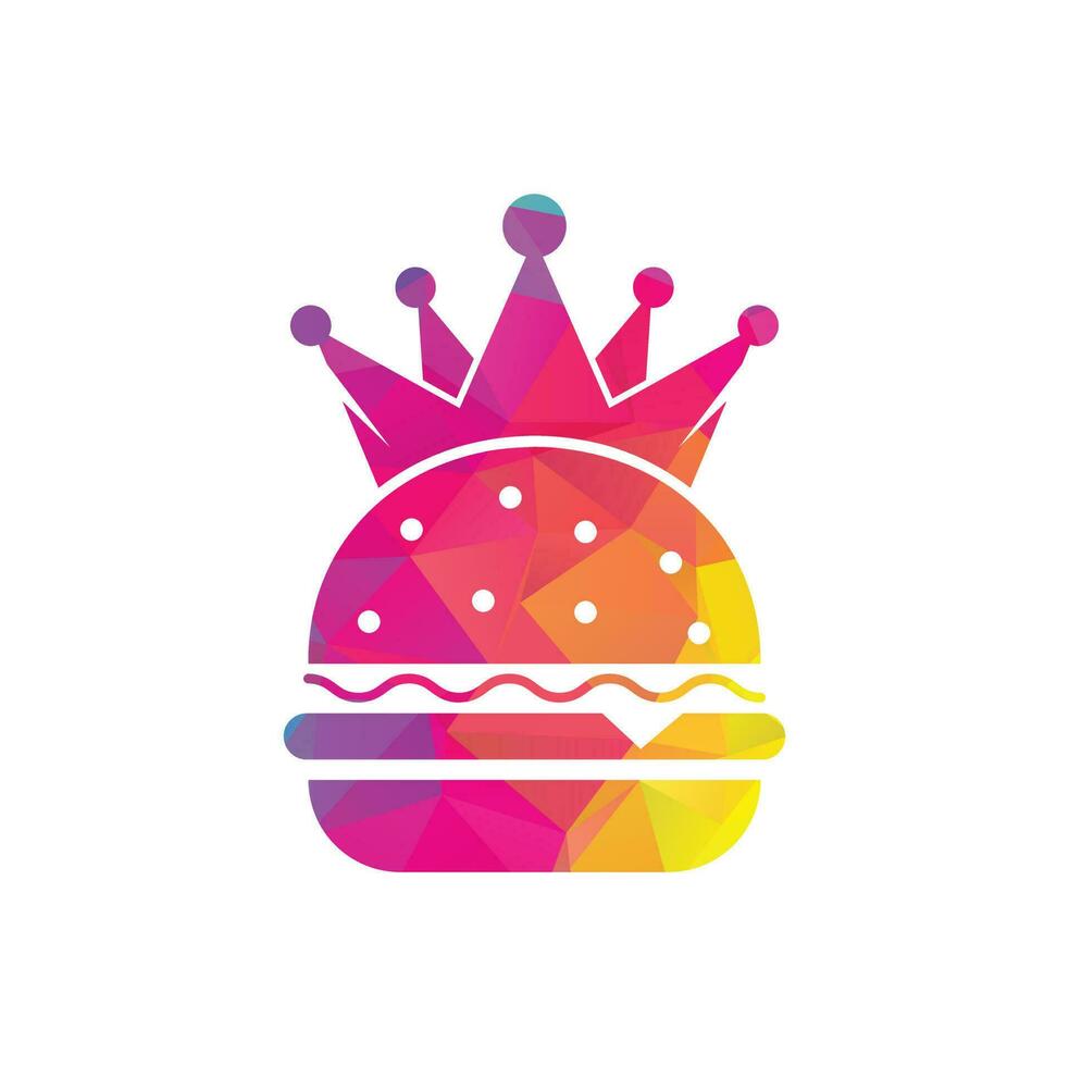 diseño del logotipo vectorial del rey de las hamburguesas. hamburguesa con concepto de logotipo de icono de corona. vector