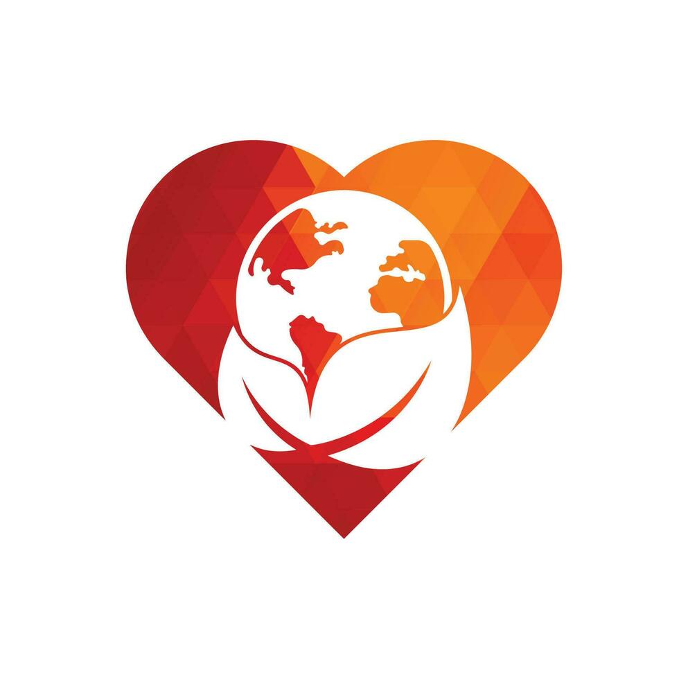 Globe leaf heart shape concept logo icon vector. Earth and leaf logo combination. Planet and eco symbol or icon vector