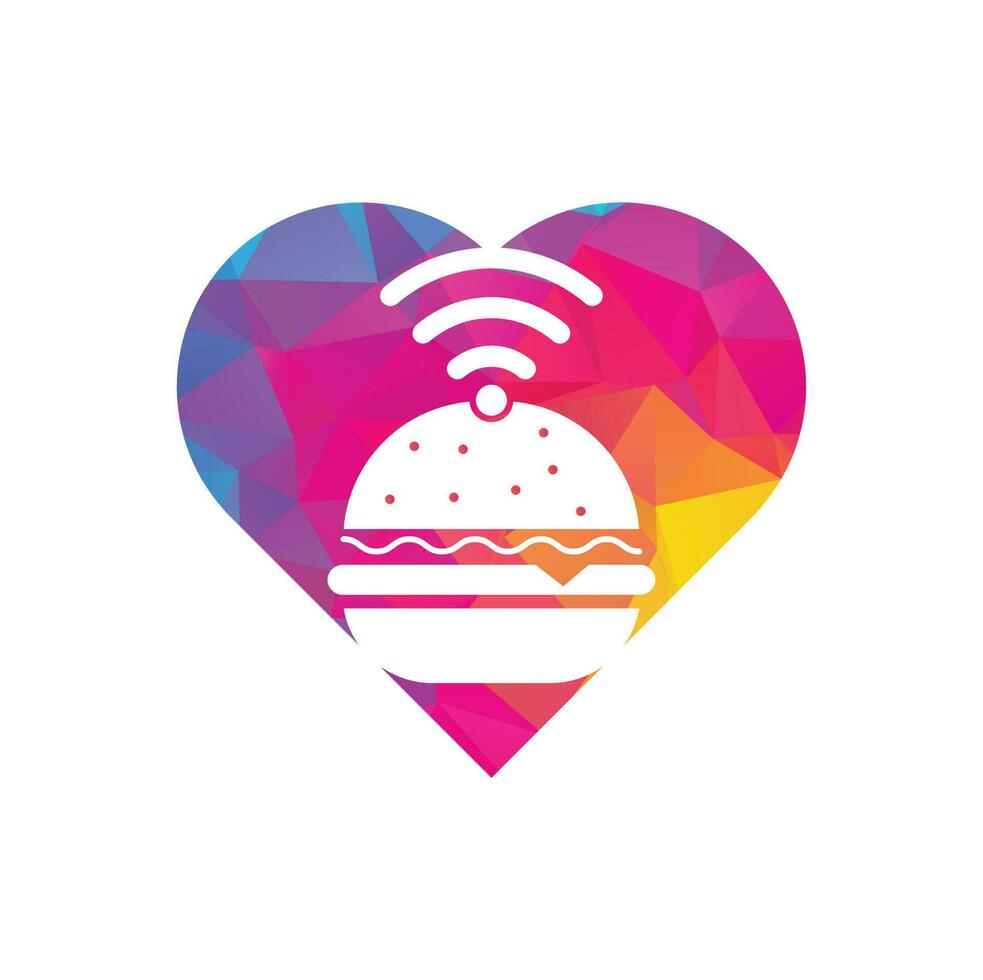 icono de vector de diseño de logotipo en forma de corazón de hamburguesa wifi. hamburguesa y símbolo o icono de señal wifi.