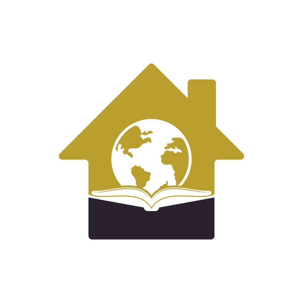World book home shape concept logo design vector. Education globe logo. Globe with book icon design. vector