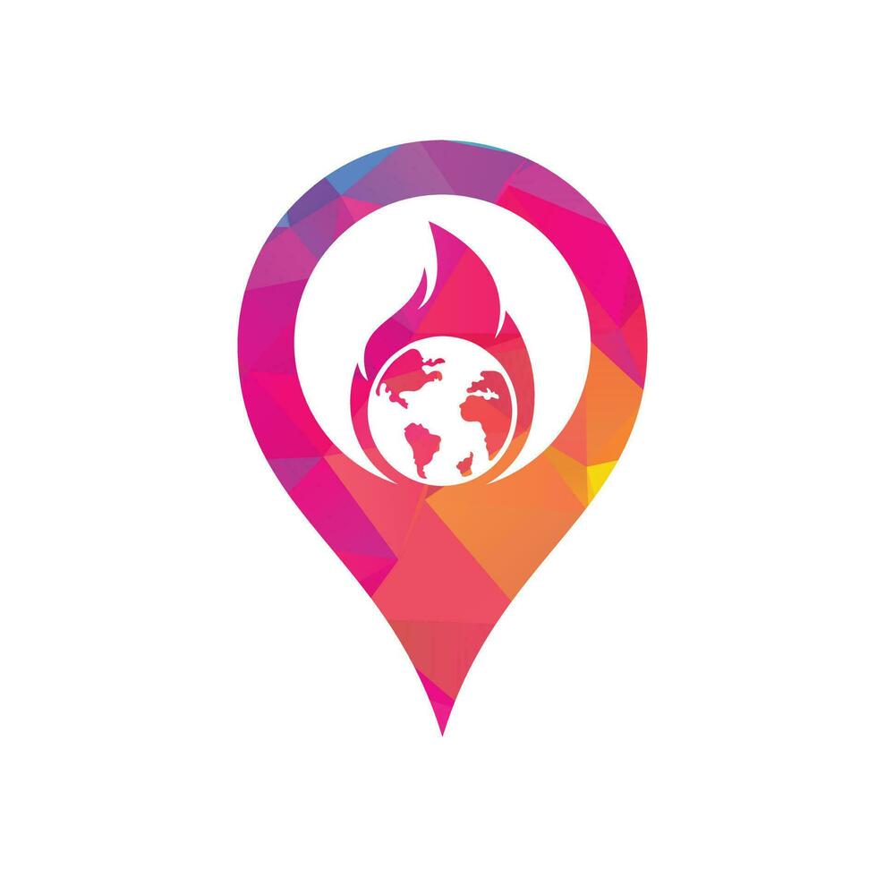 Fire Planet gps shape concept vector logo design template. Fire and earth icon design.