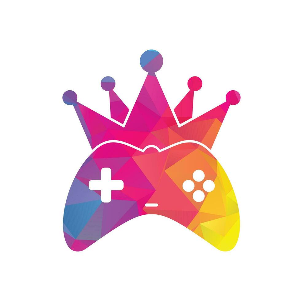 diseño del icono del logotipo del rey del juego. Ilustración de diseño vectorial del logotipo del rey del gamepad. plantilla de logotipo de icono de joystick de corona de juego vector