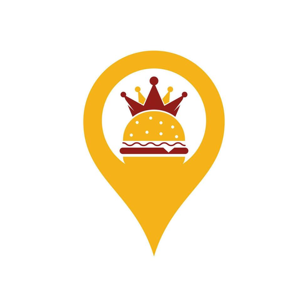Burger King gps forma concepto vector logo diseño. hamburguesa con concepto de logotipo de icono de corona.