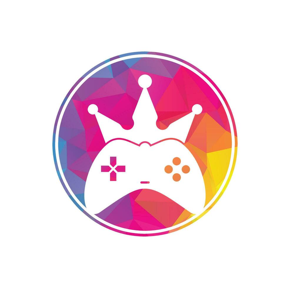 diseño del icono del logotipo del rey del juego. Ilustración de diseño vectorial del logotipo del rey del gamepad. plantilla de logotipo de icono de joystick de corona de juego. vector