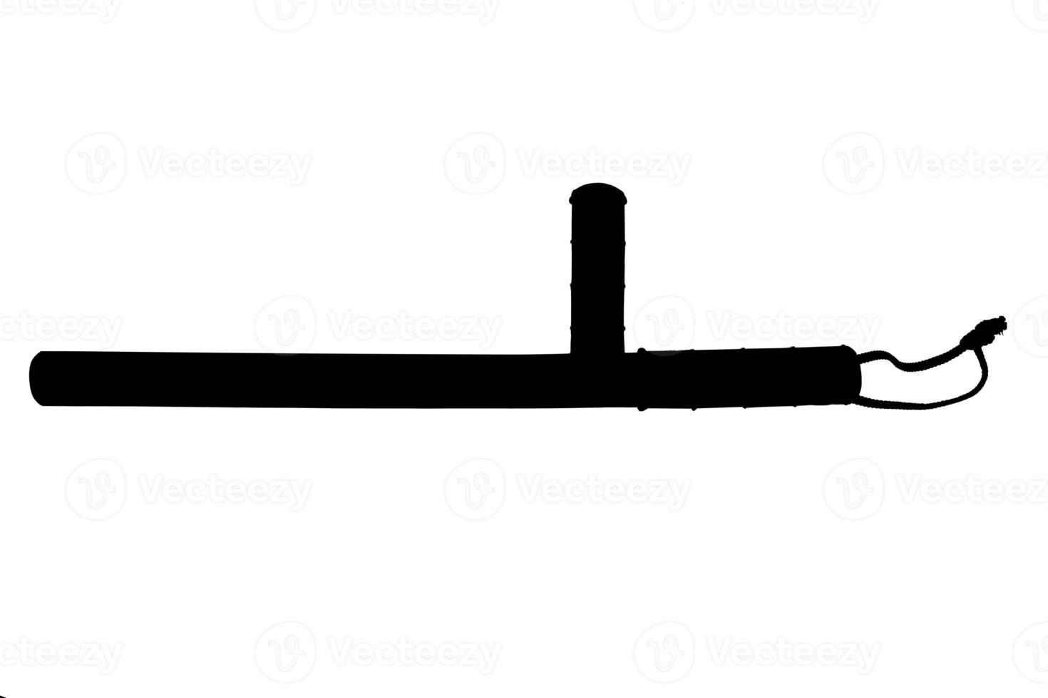 a black and white silhouette of classic rubber police tonfa baton isolated on white background. photo