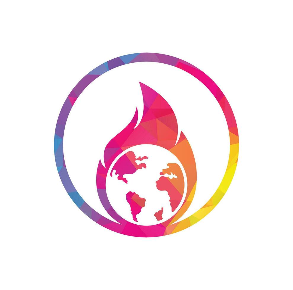 Fire Planet vector logo design template. Fire and earth icon design.