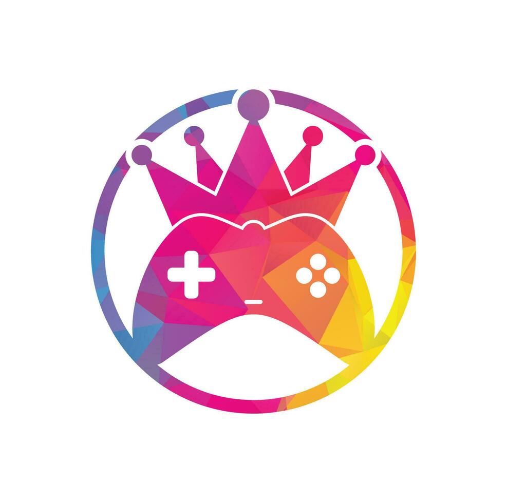 diseño del icono del logotipo del rey del juego. Ilustración de diseño vectorial del logotipo del rey del gamepad. plantilla de logotipo de icono de joystick de corona de juego vector