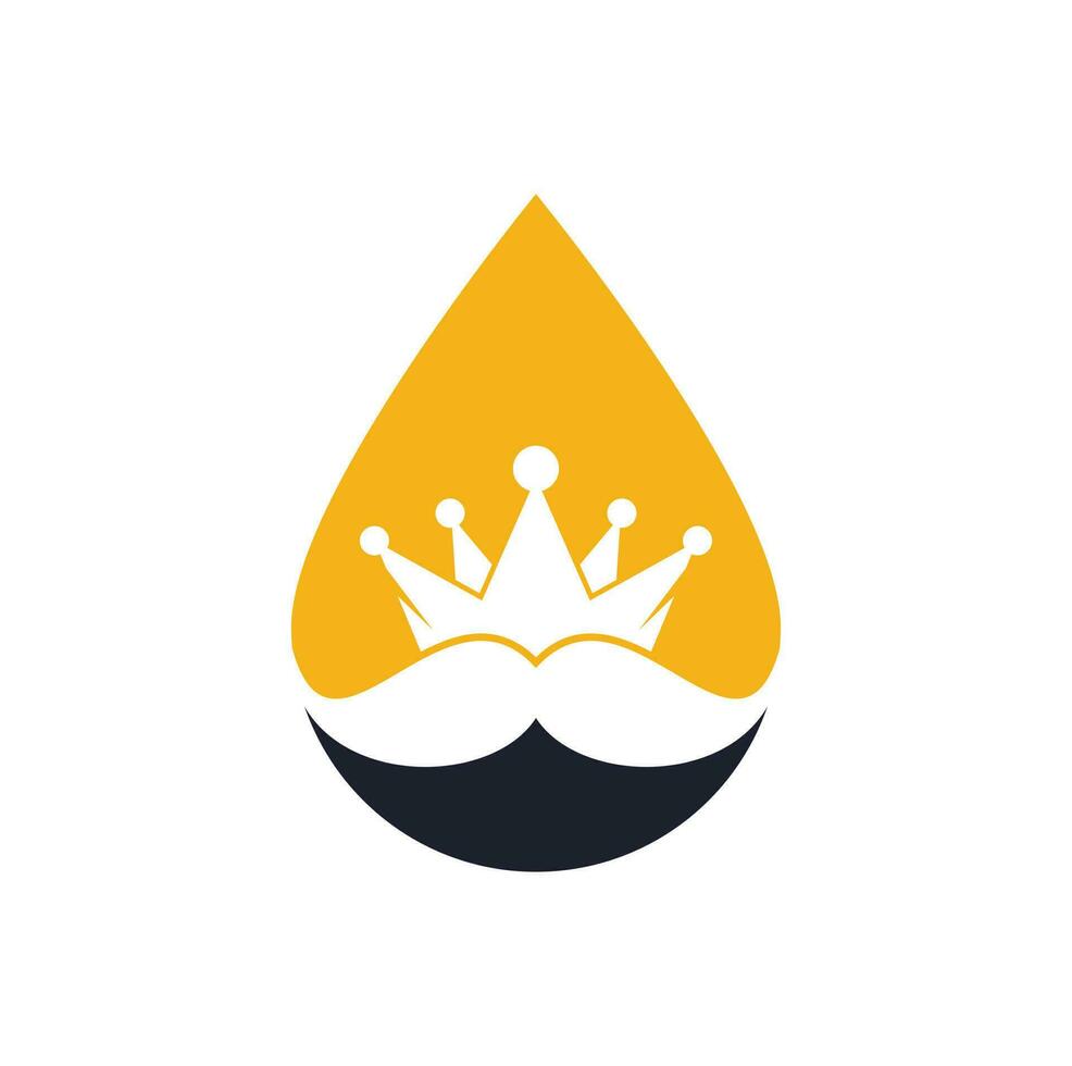 Mustache king drop shape concept vector logo design. Elegant stylish mustache crown logo.