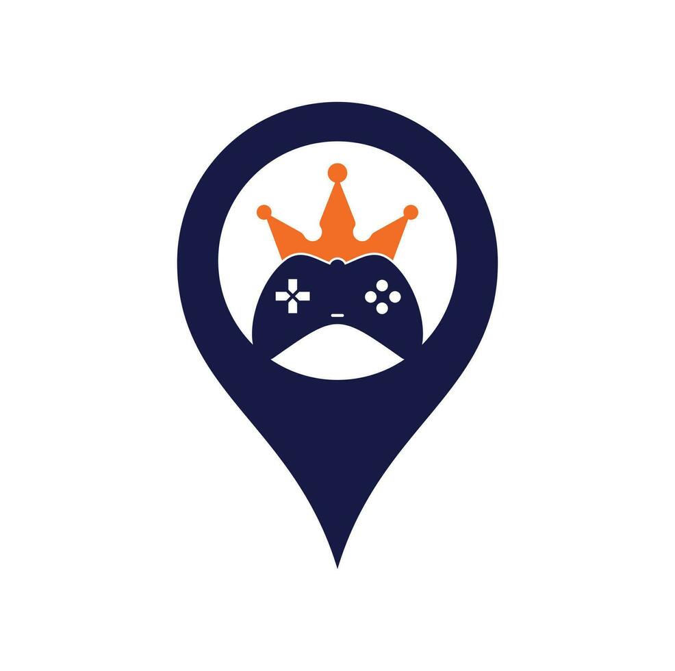 juego rey gps forma concepto logo icono diseño. plantilla de logotipo de icono de joystick de corona de juego vector