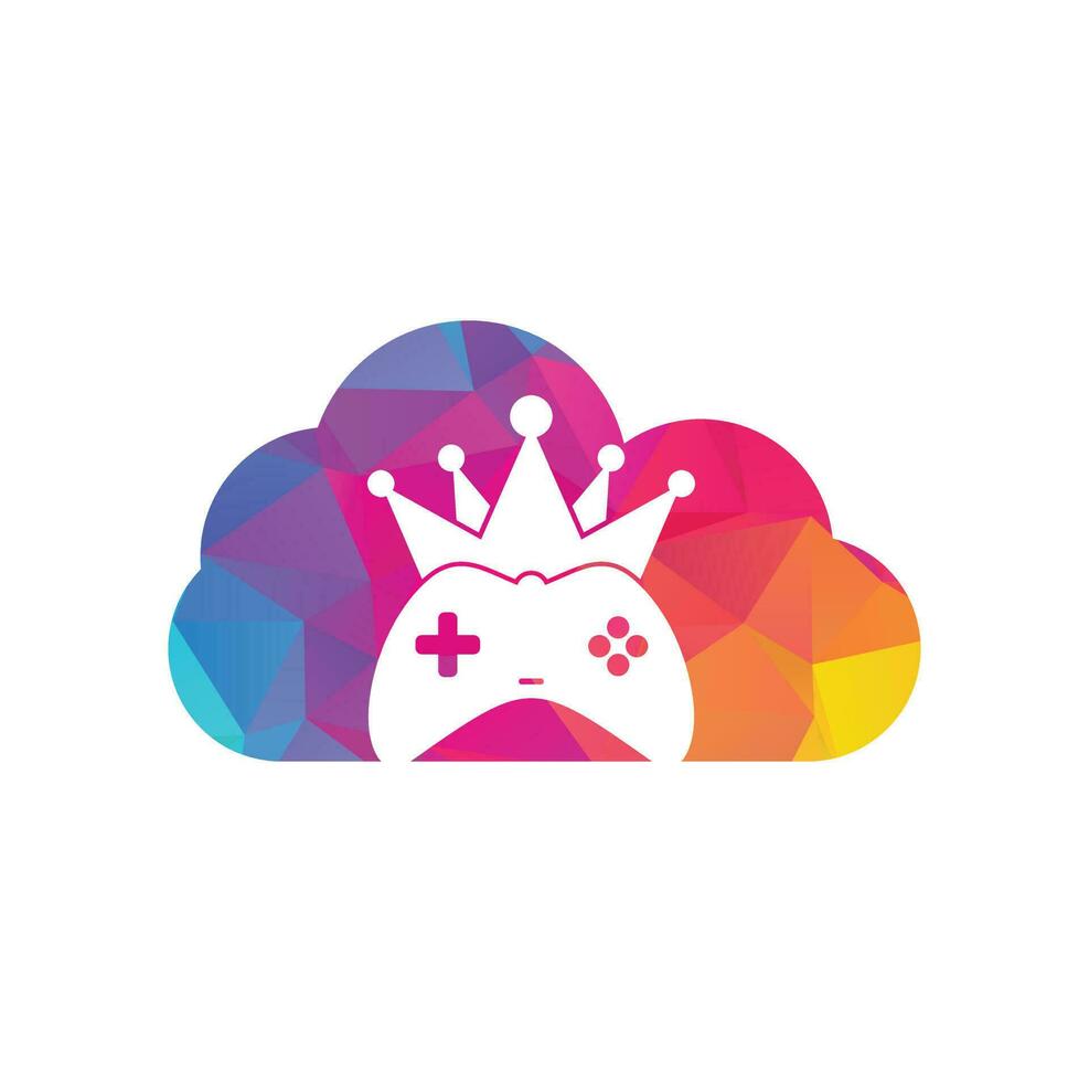 juego rey nube forma concepto logo icono diseño. plantilla de logotipo de icono de joystick de corona de juego vector