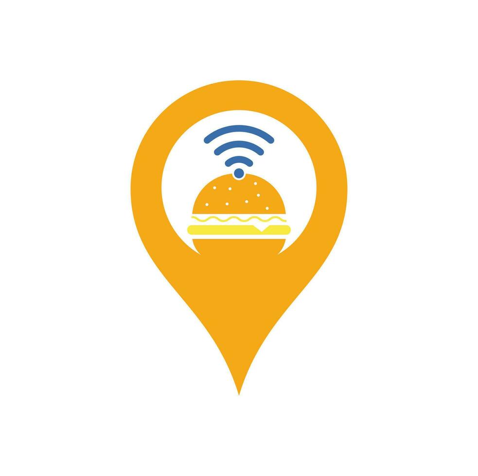 Wifi burger gps shape logo design vector icon. Hamburger and WiFi signal symbol or icon.