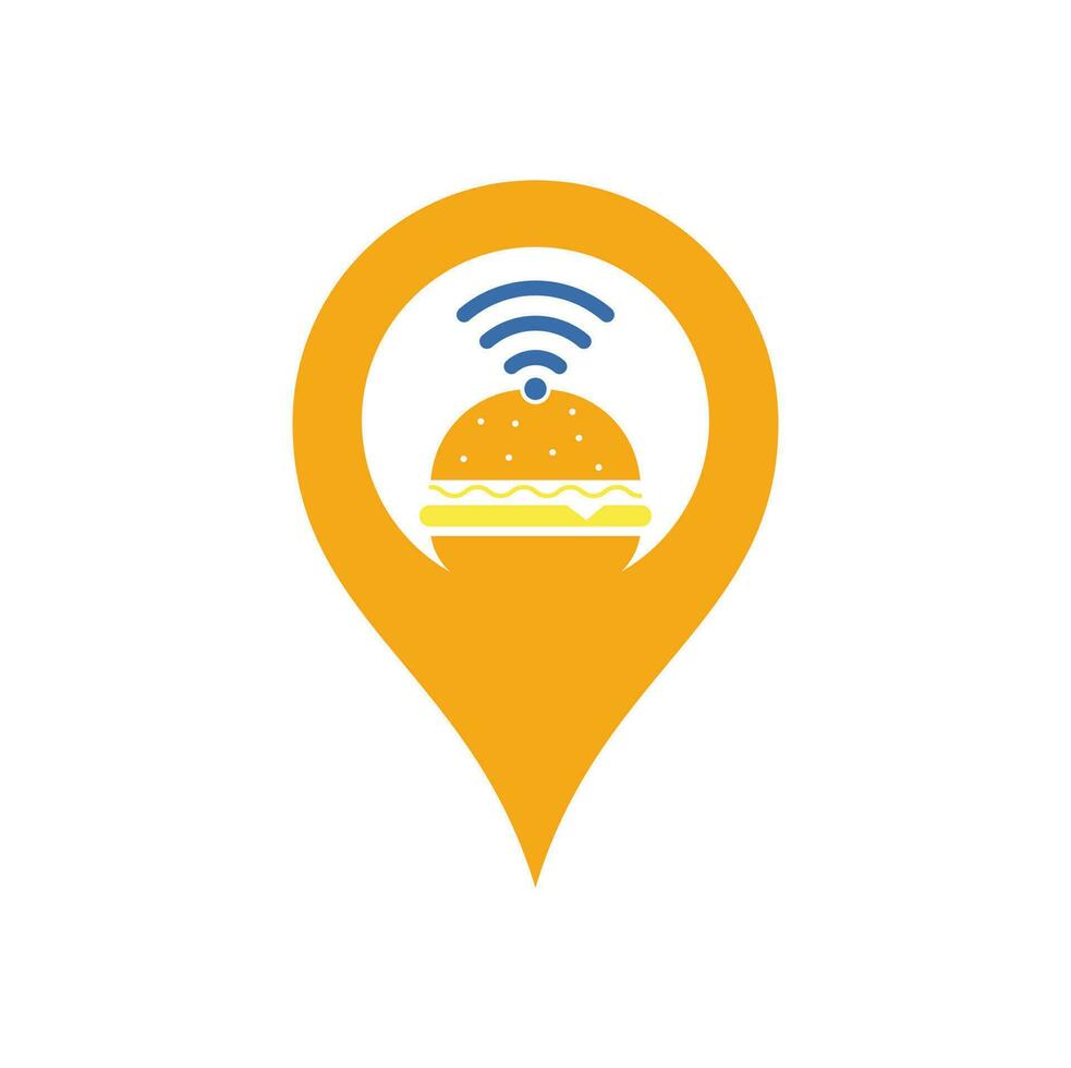 Wifi burger gps shape logo design vector icon. Hamburger and WiFi signal symbol or icon.