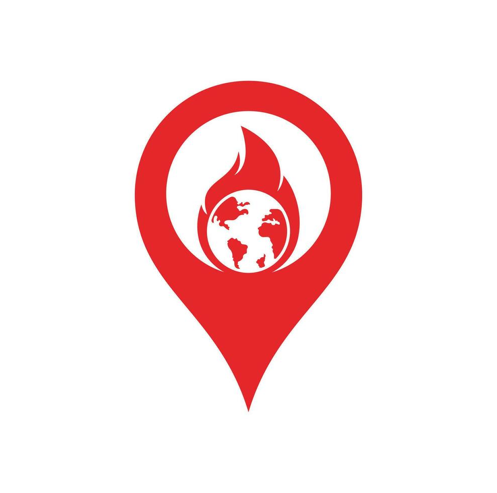 Fire Planet gps shape concept vector logo design template. Fire and earth icon design.