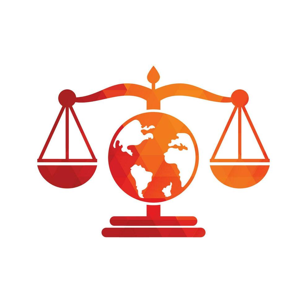 Globe law logo vector icon. Scales on globe icon design.