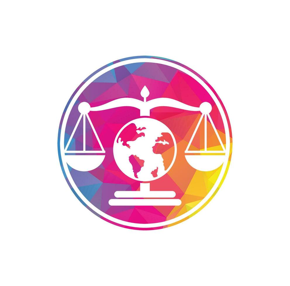 Globe law logo vector icon. Scales on globe icon design.