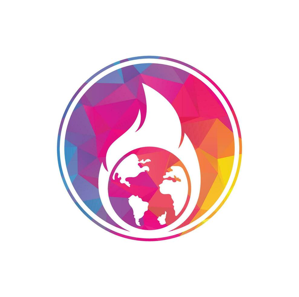 Fire Planet vector logo design template. Fire and earth icon design.