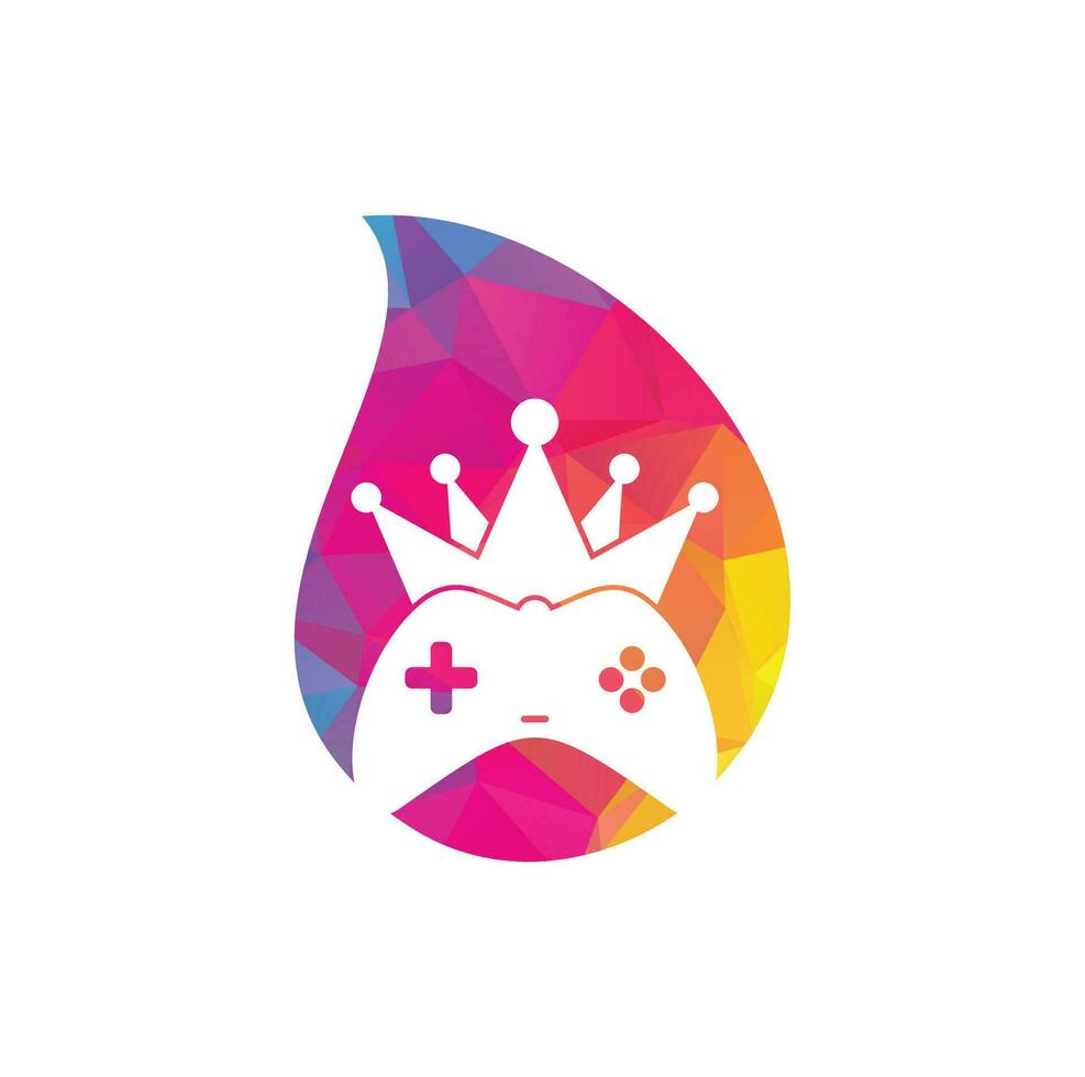 diseño del icono del logotipo del concepto de forma de gota del rey del juego. plantilla de logotipo de icono de joystick de corona de juego vector