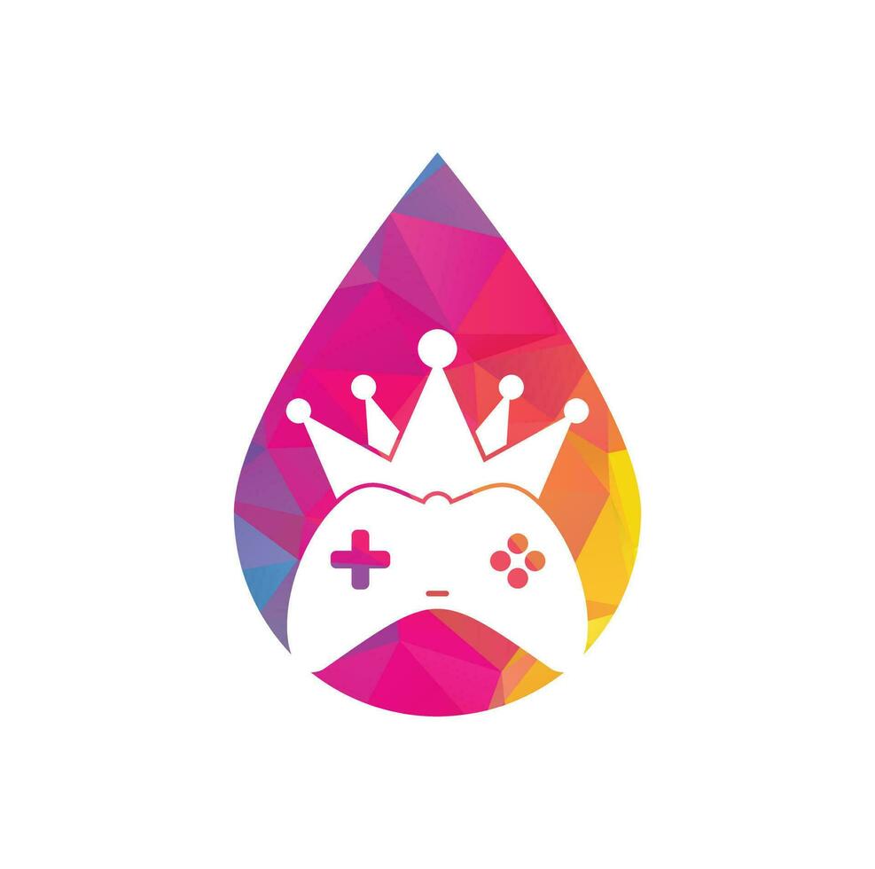 diseño del icono del logotipo del concepto de forma de gota del rey del juego. plantilla de logotipo de icono de joystick de corona de juego vector