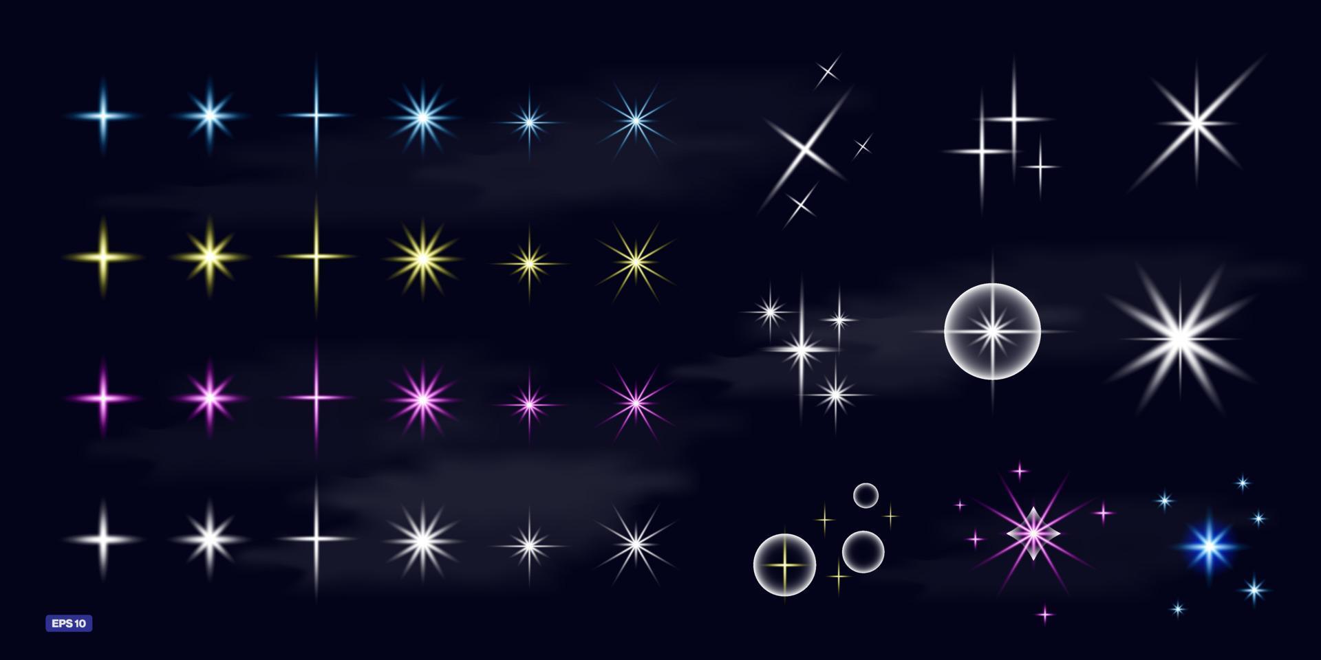 Set of sparkling stars on sky blue background vector