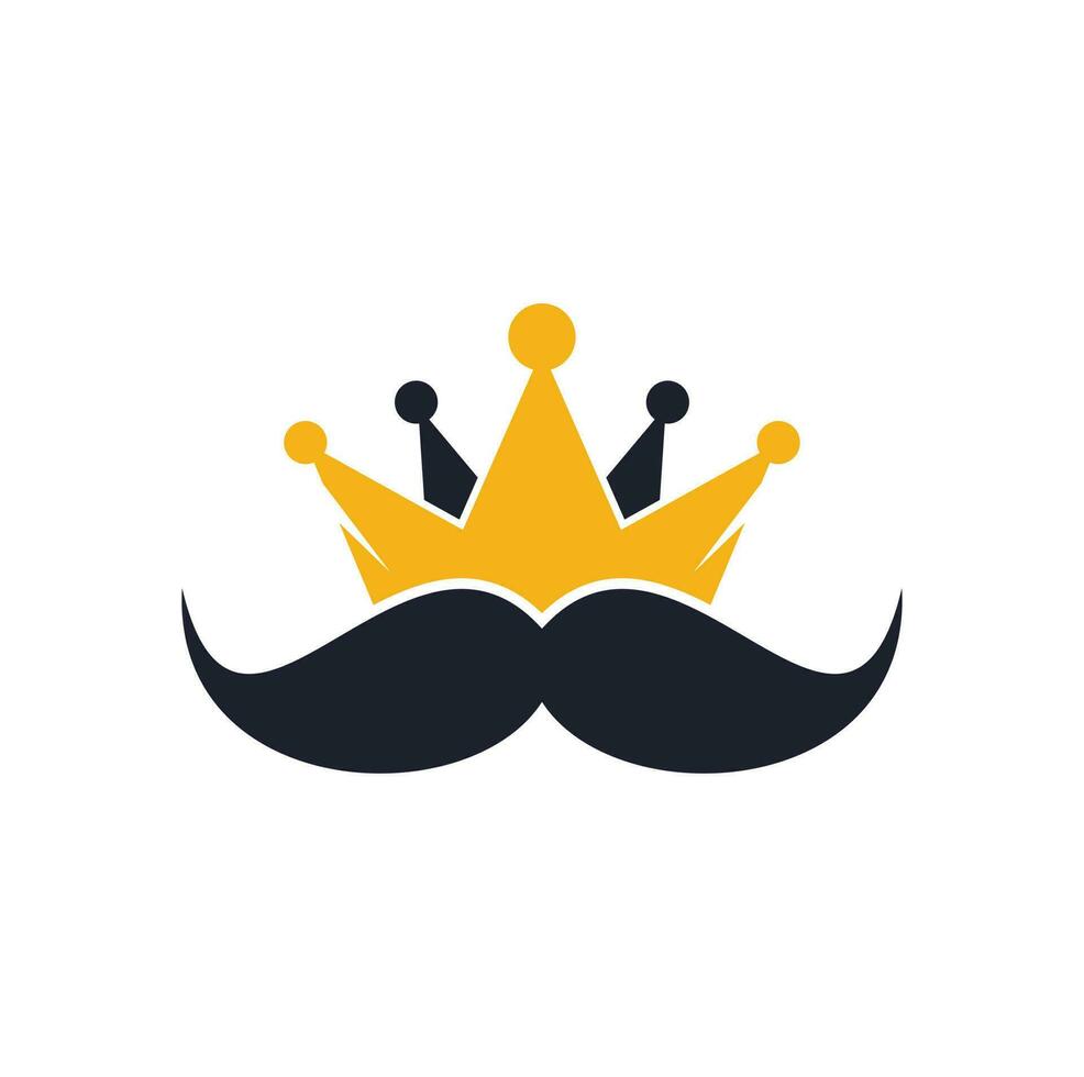 Mustache king vector logo design. Elegant stylish mustache crown logo.