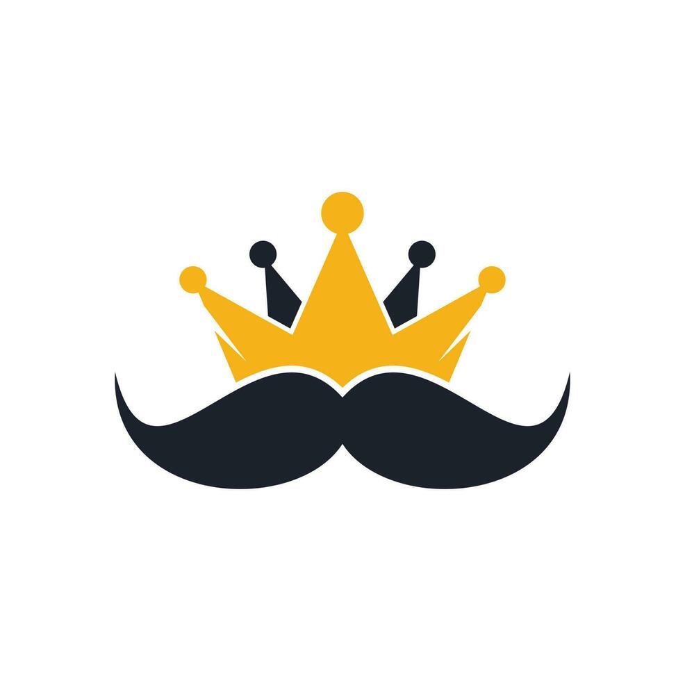 Mustache king vector logo design. Elegant stylish mustache crown logo.