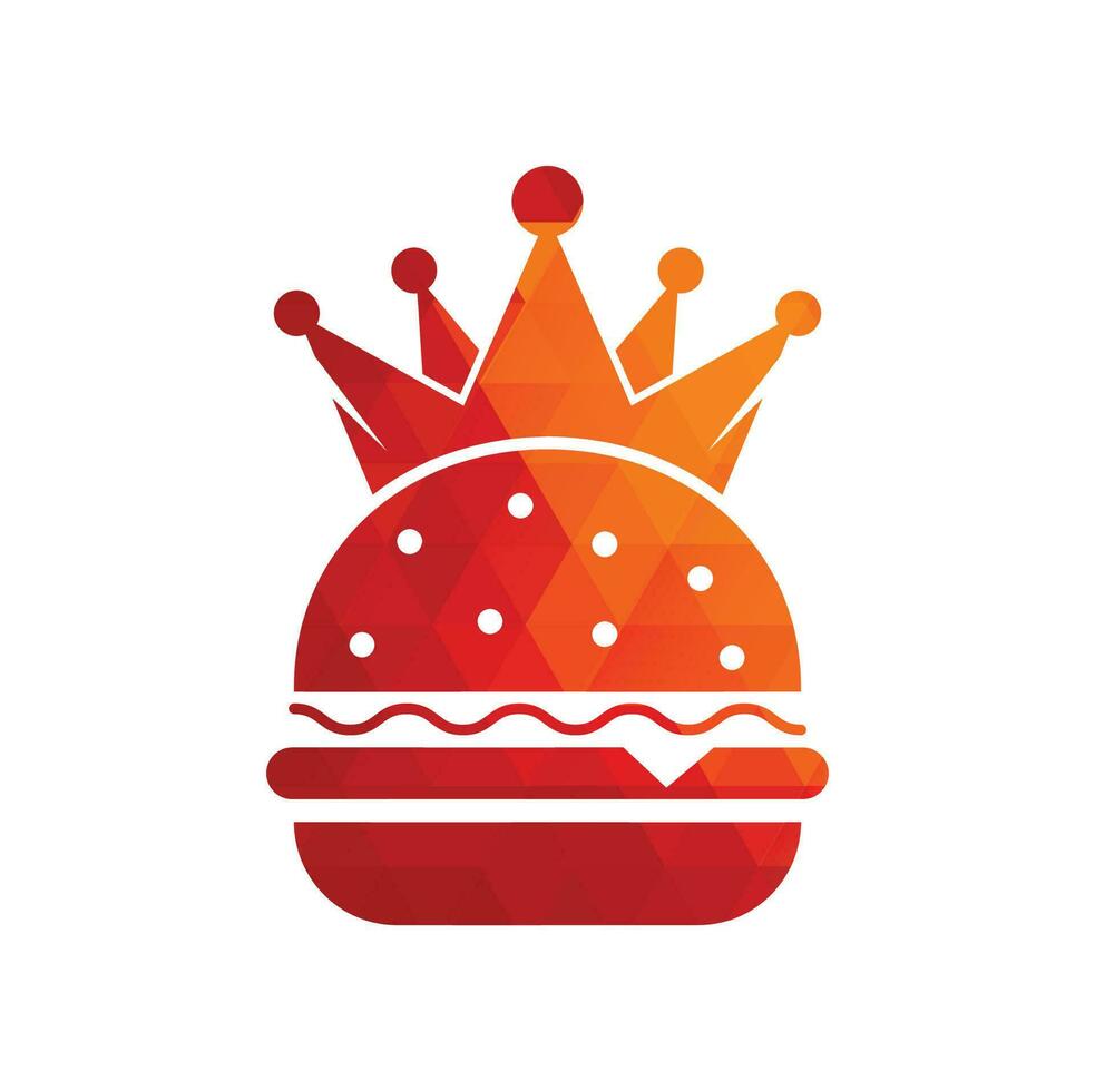 diseño del logotipo vectorial del rey de las hamburguesas. hamburguesa con concepto de logotipo de icono de corona. vector