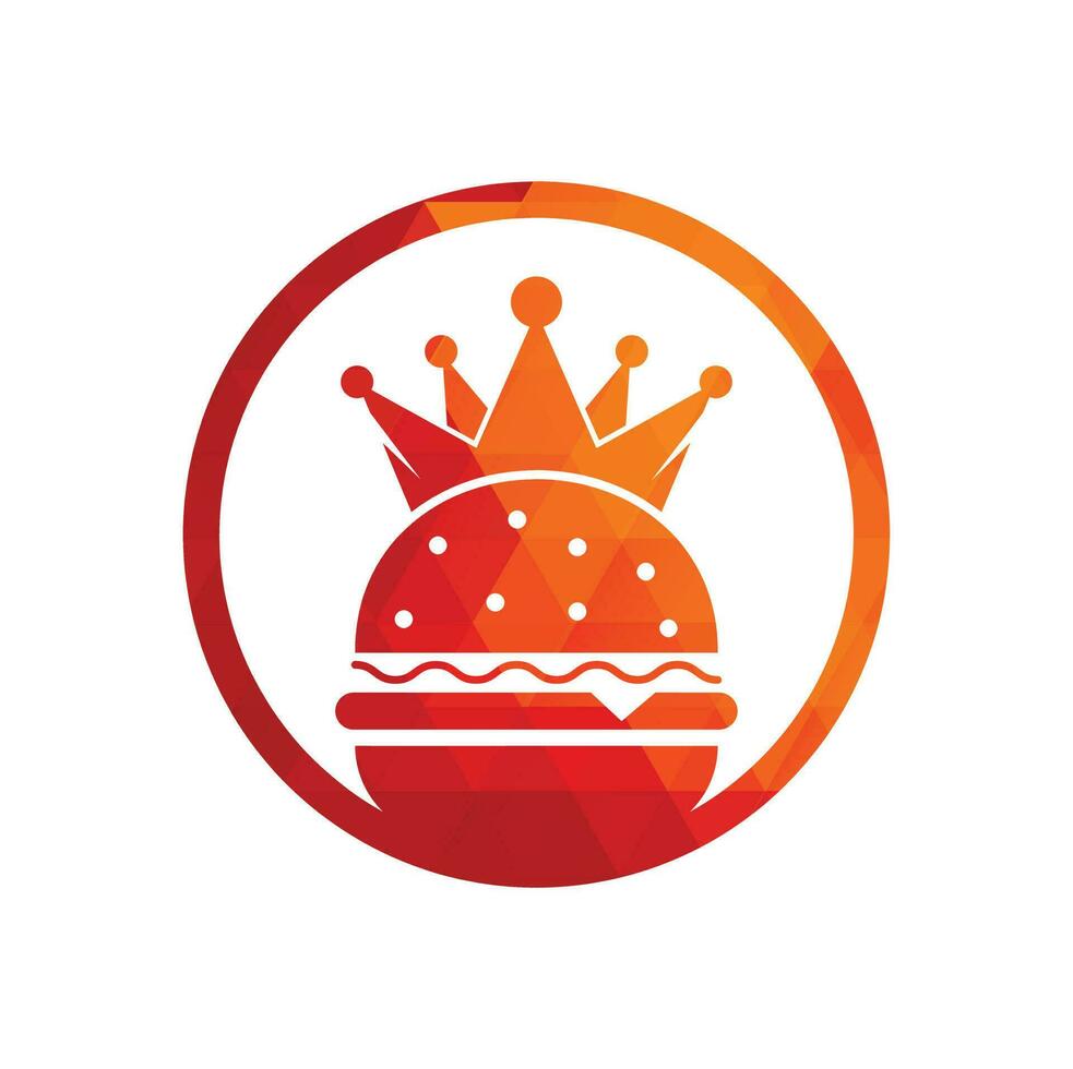 diseño del logotipo vectorial del rey de las hamburguesas. hamburguesa con concepto de logotipo de icono de corona. vector