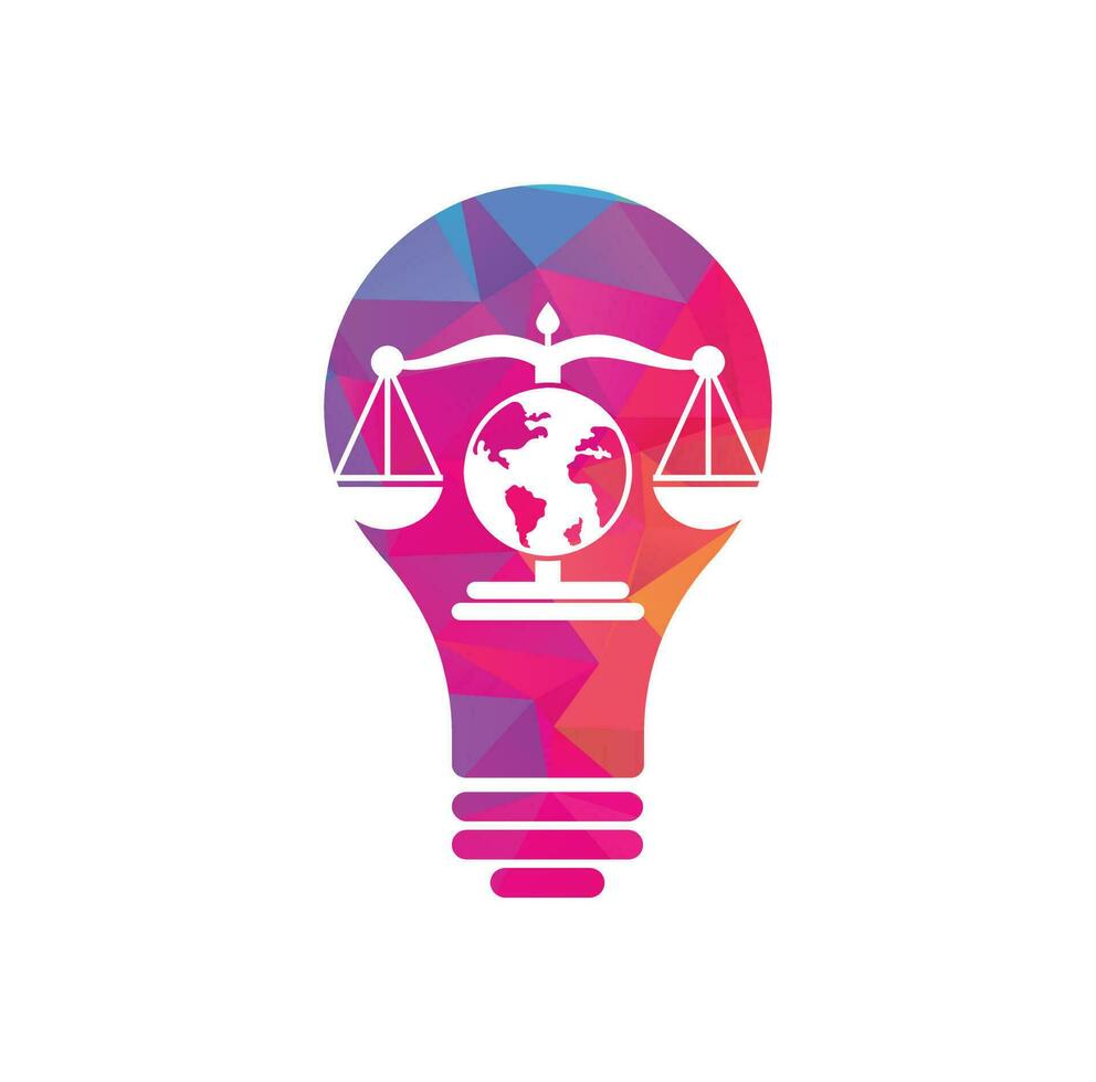 Globe law bulb shape concept logo vector icon. Scales on globe icon design.