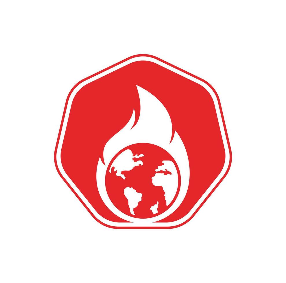 plantilla de diseño de logotipo de vector de planeta de fuego. diseño de iconos de fuego y tierra.