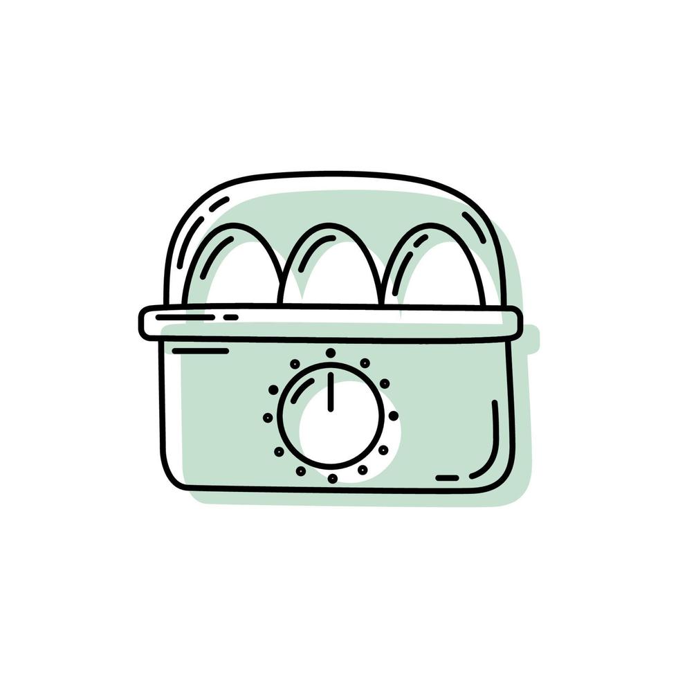 Vector black and white illustration with a colored background in a hand-drawn style, egg cooker