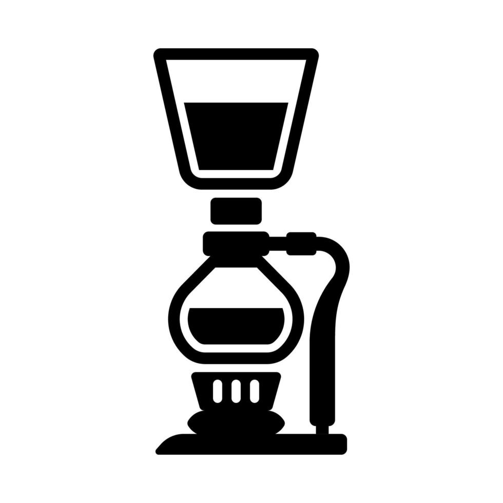 Vector black and white illustration, icon, making coffee with a siphon