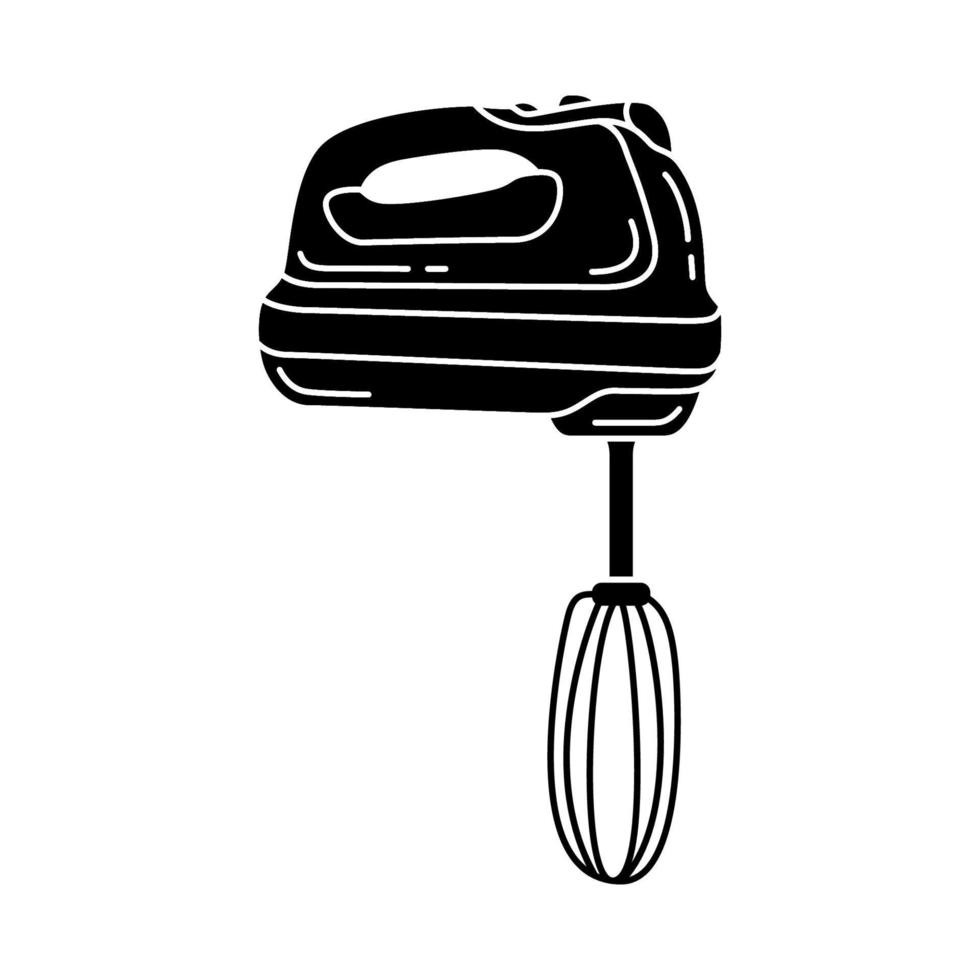 Vector black and white illustration in hand-drawn style, kitchen mixer