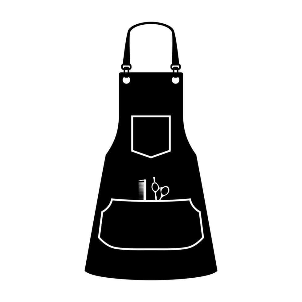 Vector black and white illustration of a silhouette of a hairdressing apron with scissors and a comb in the pocket