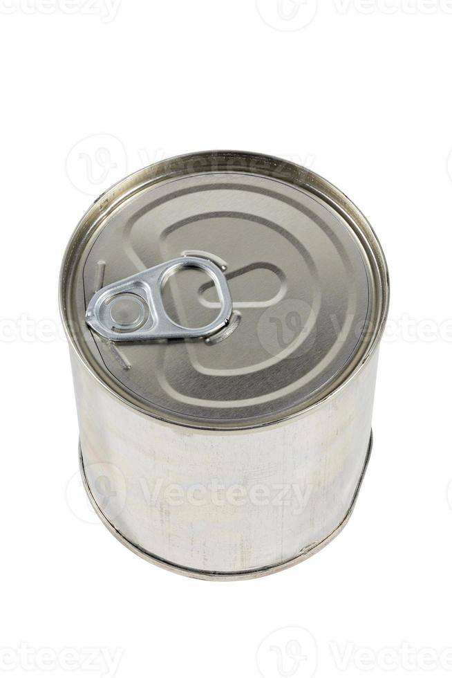 a tin can with a pull ring isolated on white background photo
