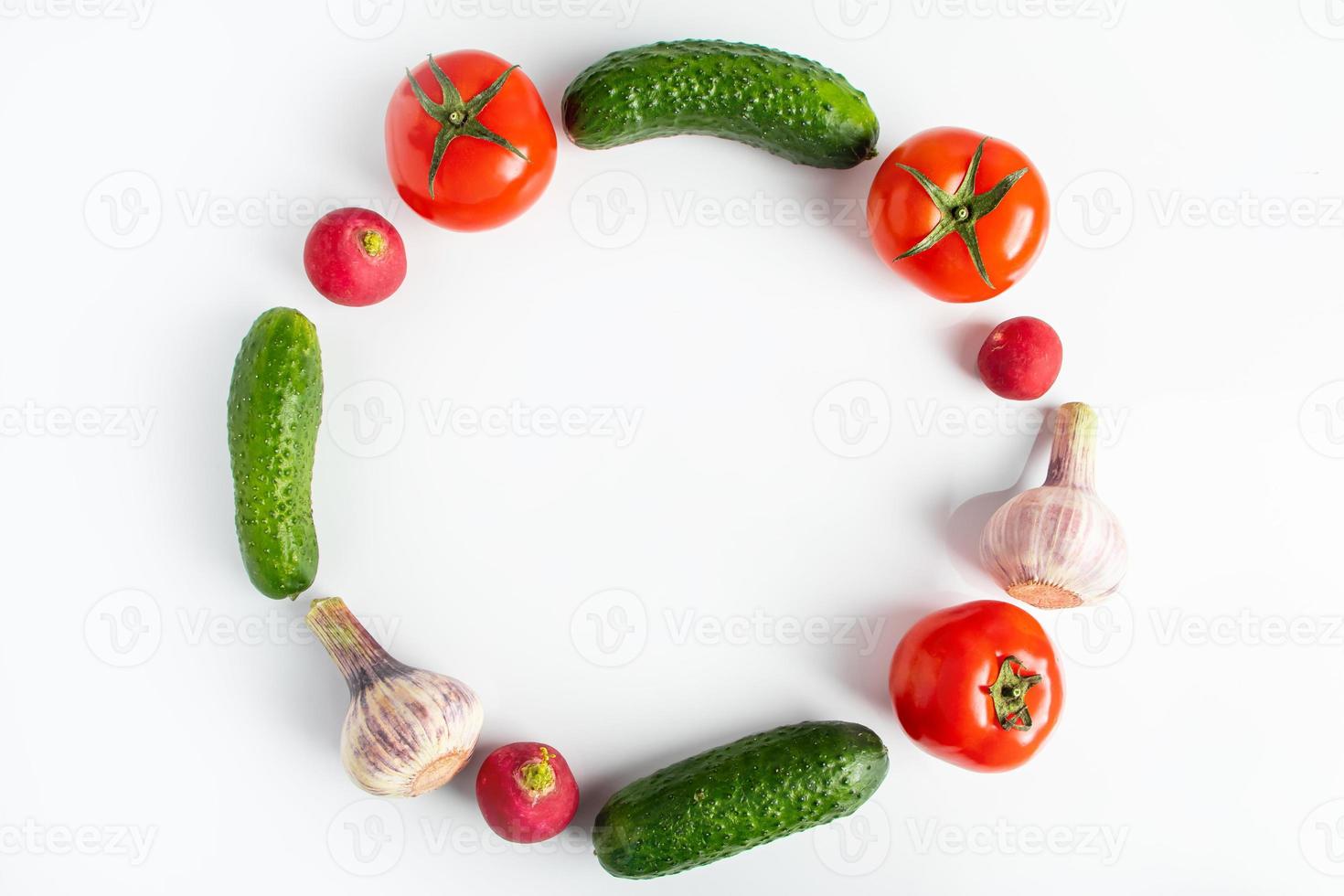 Fresh vegetables on a white background. Diet Food Concept. Place for text. photo