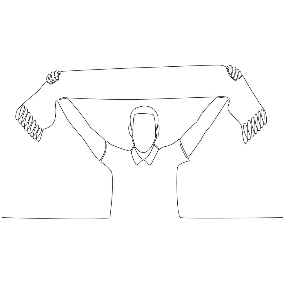 Football Fan Holding Scarf Continuous Line Drawing vector