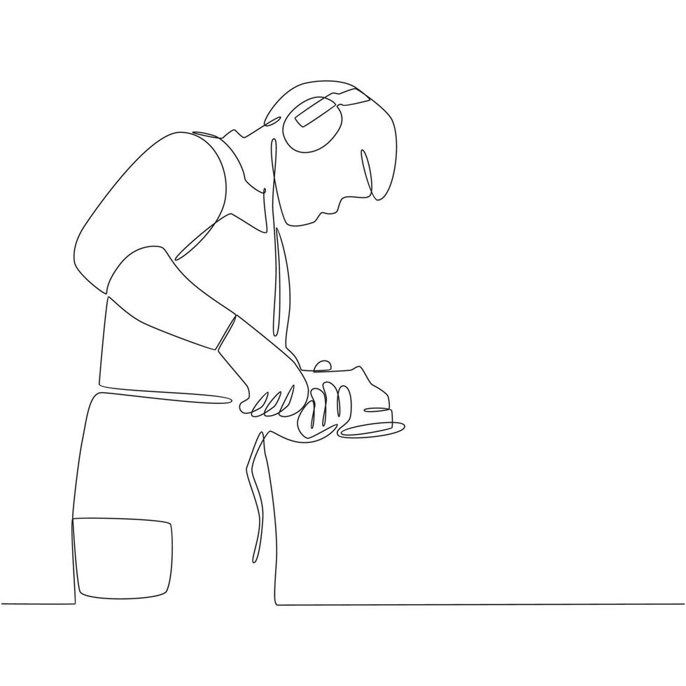 Mechanical Technician Using Grinder Continuous Line Drawing vector