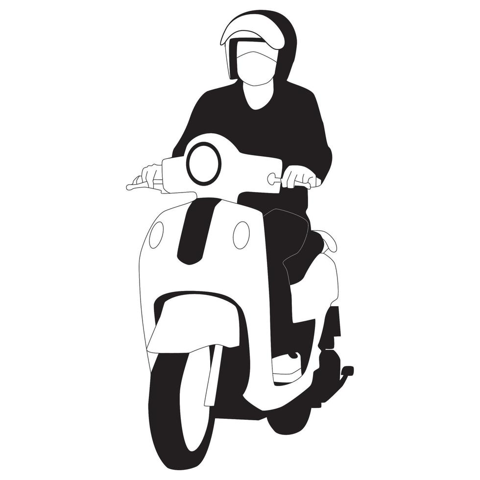 jóvenes con scooter con ilustración de vector de casco