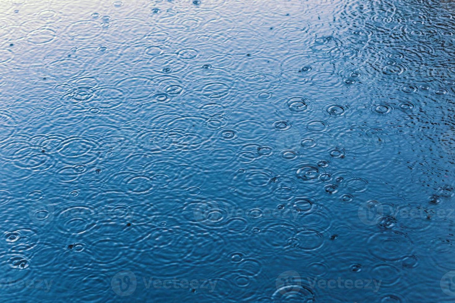 raindrops on still water surface background with selective focus and blur photo