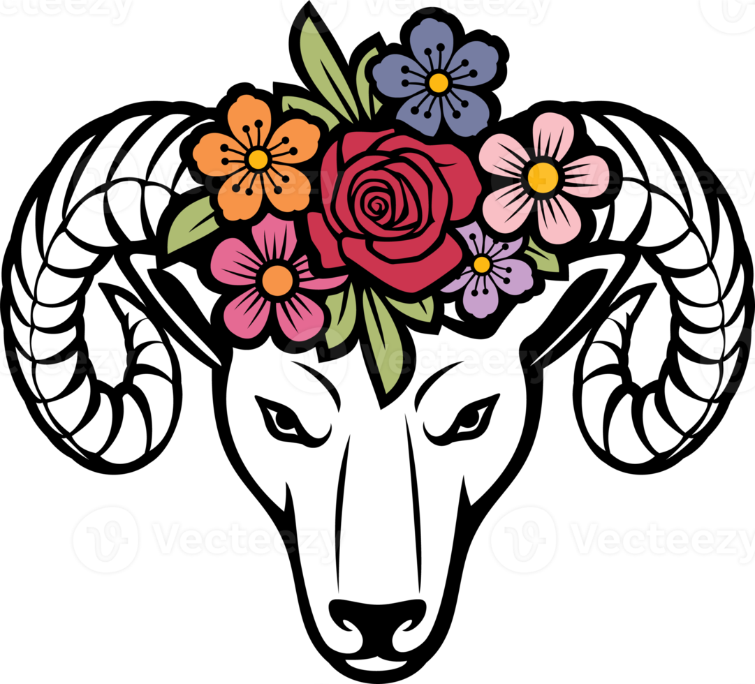 Ram Head with Flowers png