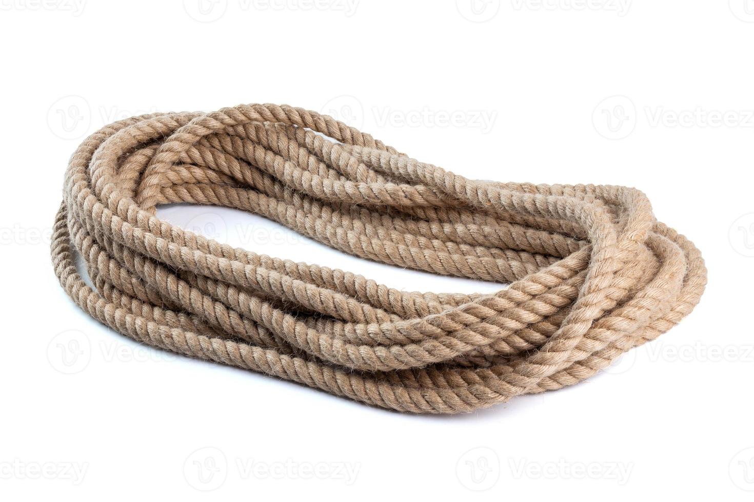coil of natural Jute Hessian Rope Cord Braided Twisted isolated on white background photo