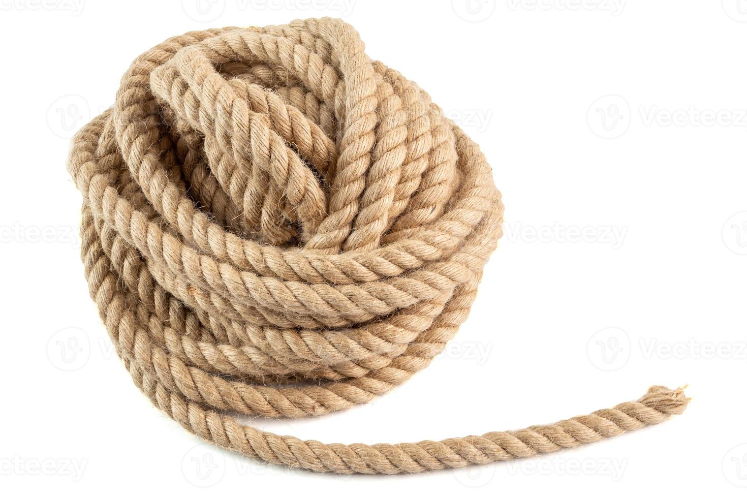 coil of natural Jute Hessian Rope Cord Braided Twisted isolated on white background photo