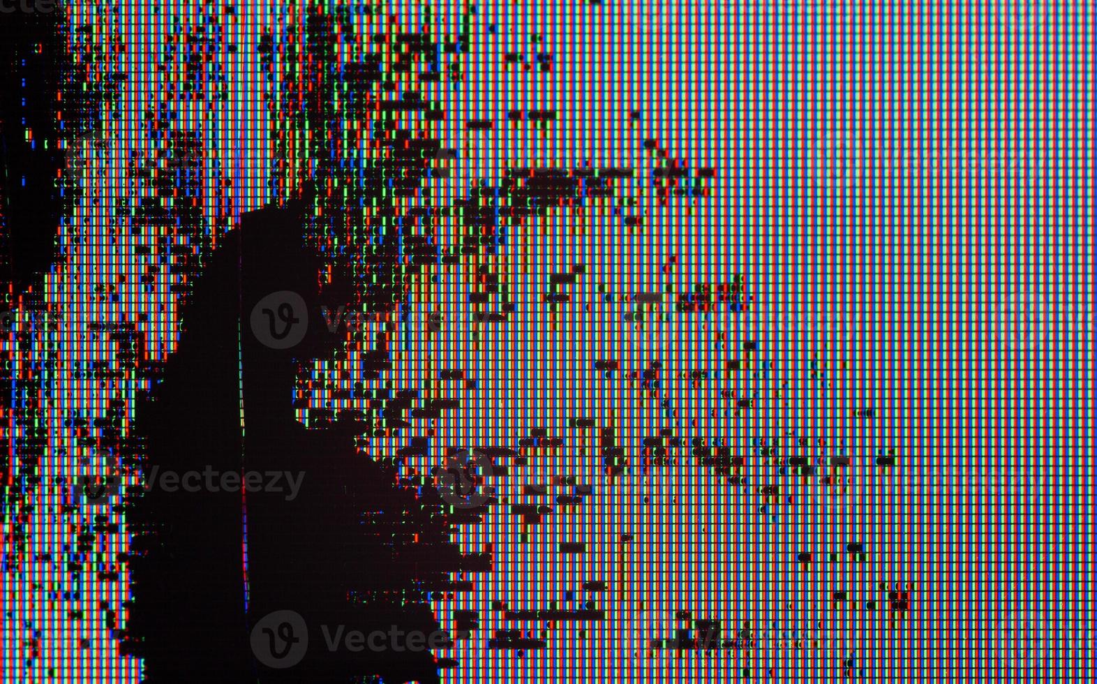 broken color lcd screen high magnigication shot with visible leakage of crystals photo
