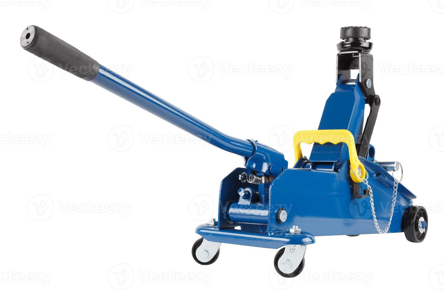 blue hydraulic car jack isolated on white background, rised up 12638432 Stock Photo at Vecteezy
