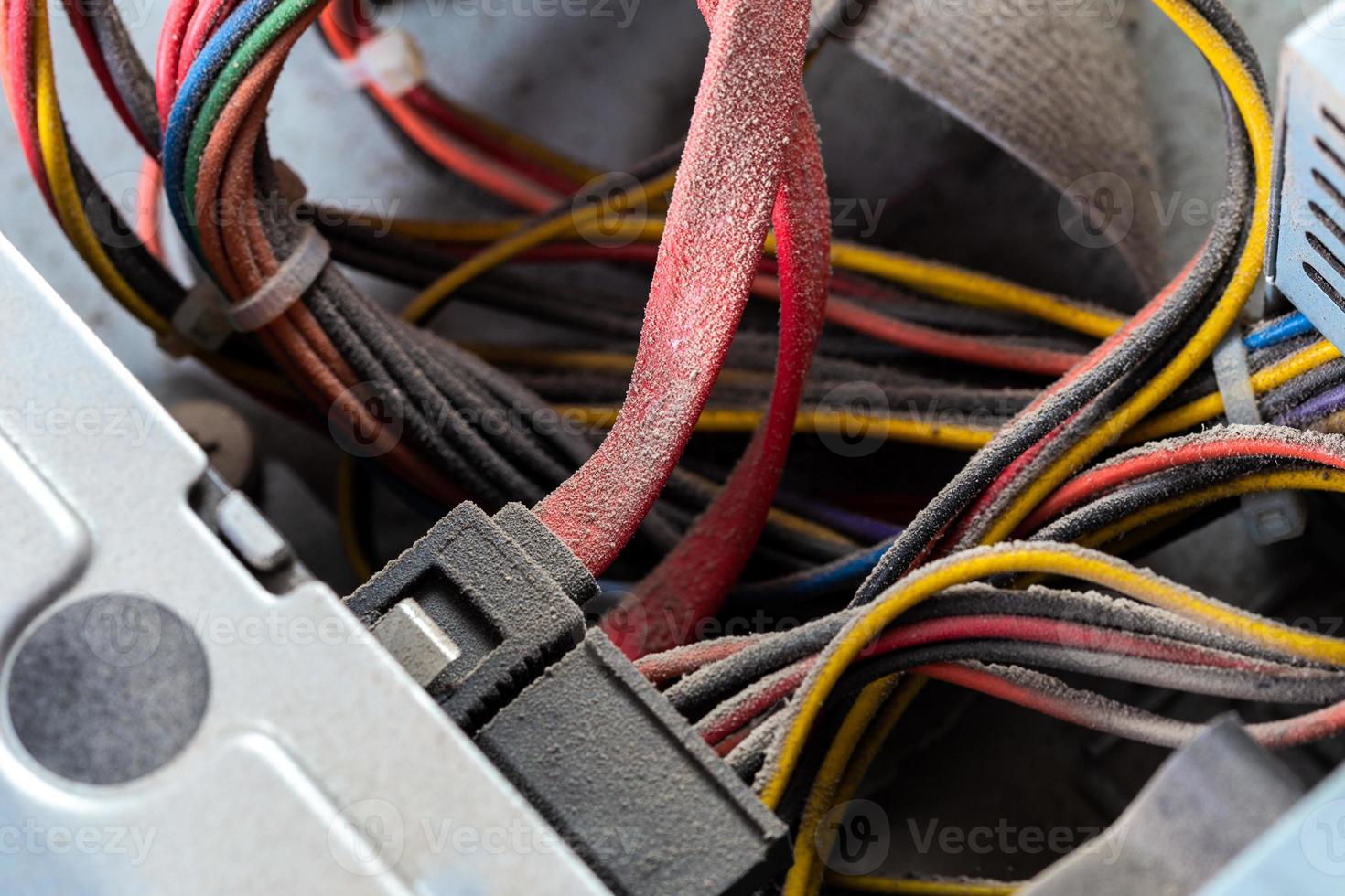 dusty pc electronic hardware closeup with selective focus photo