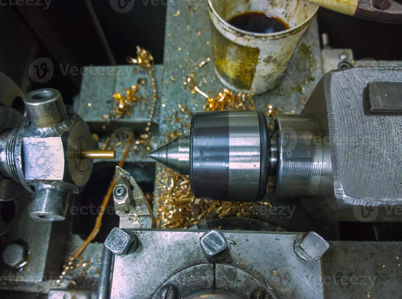 old manual lathe closeup photo