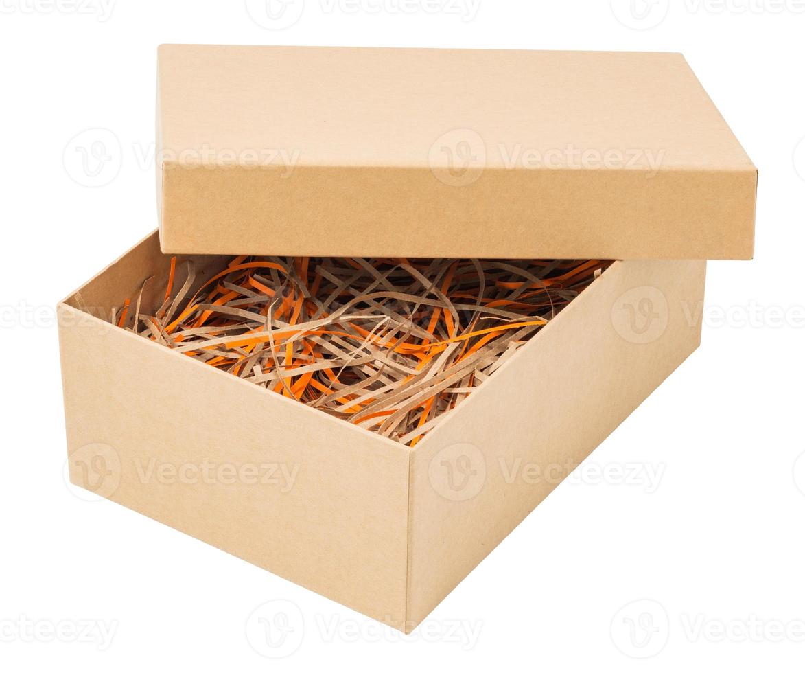 cardboard box with paper straw isolated on white photo