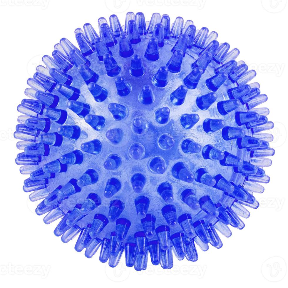 transparent dark blue spiked plastic ball isolated on white background - massager, dog toy and COVID-19 symbol photo