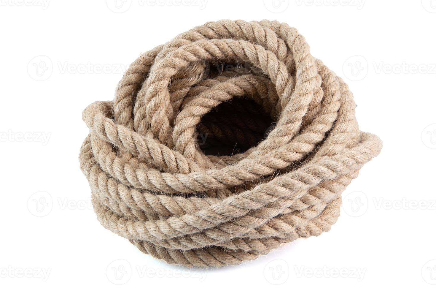 coil of natural Jute Hessian Rope Cord Braided Twisted isolated on white background photo