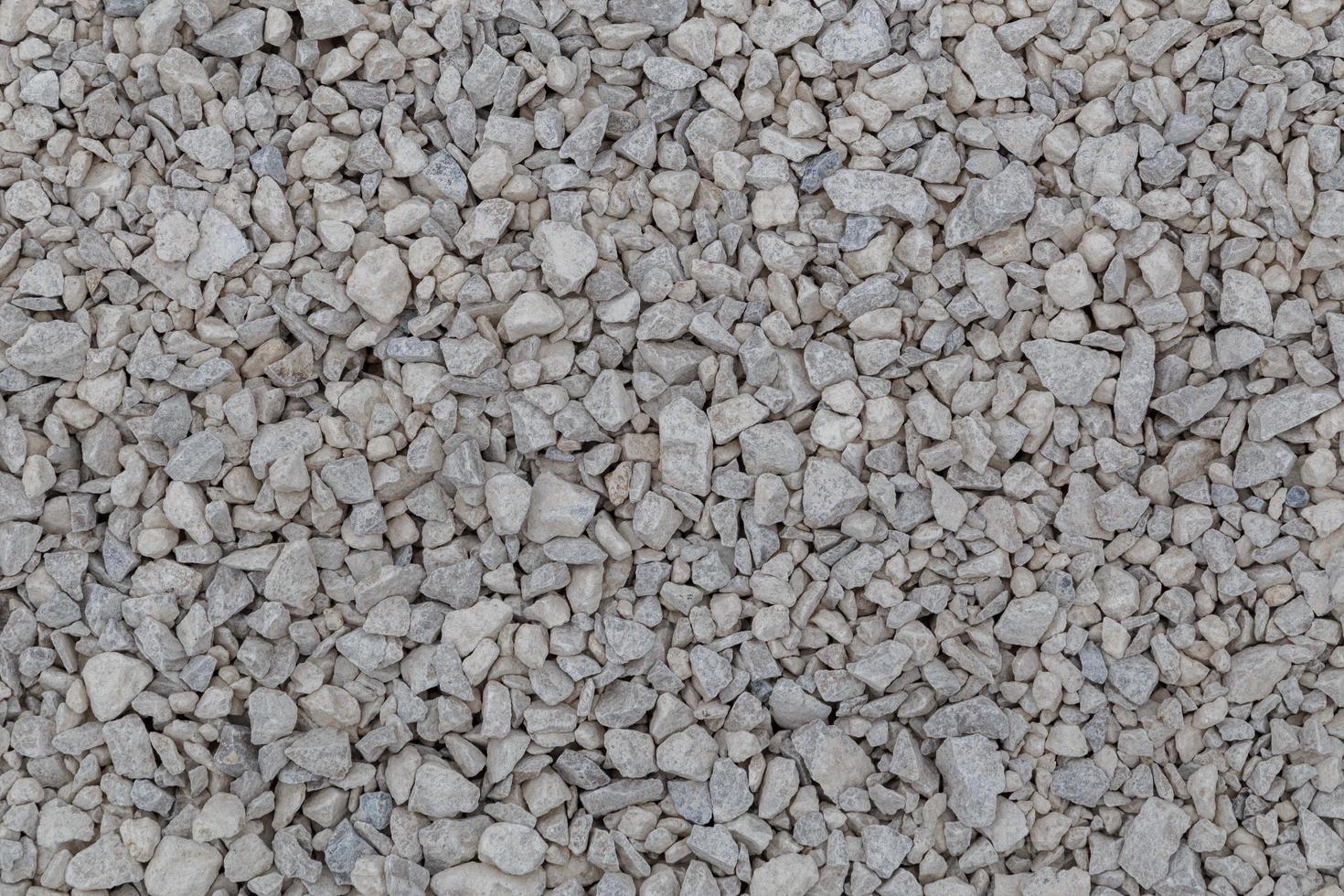 Dry white limestone ballast flat full frame background. Small gray dusty broken macadam stones texture. photo